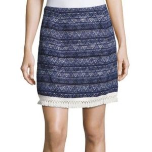 MICHAEL KORS Blue Woven Pattern Fringe Trim Straight Skirt NWT Size 14